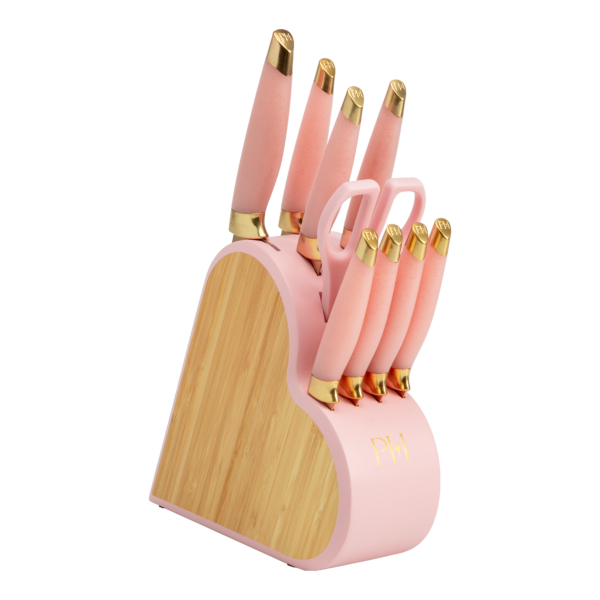 Paris Hilton 10-Piece Heart-Shaped Stainless Steel Knife Block Set, Pink