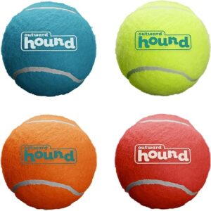 Outward Hound Squeaker Ballz 4-Pack Tennis Ball Dog Toys with Squeaker, Interactive Fetch Play for Pets Under 50 lbs, Training Balls